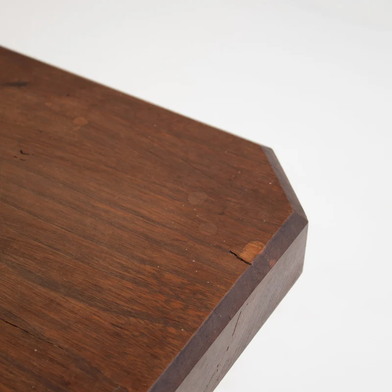 Sculptural Wooden Pillar in Solid Elm with Twisted Geometric Carving