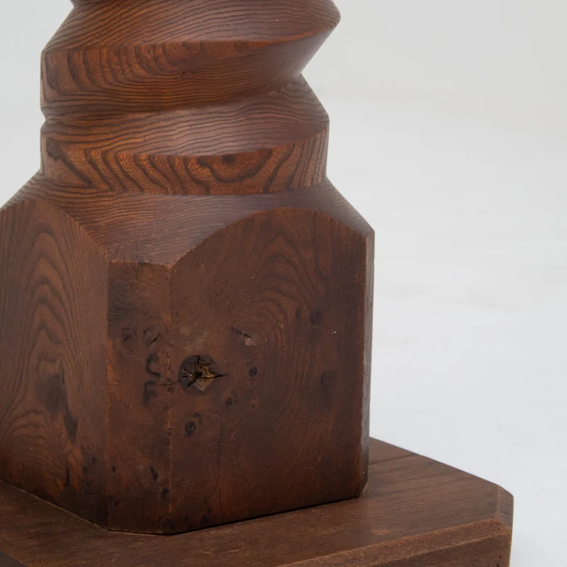 Sculptural Wooden Pillar in Solid Elm with Twisted Geometric Carving