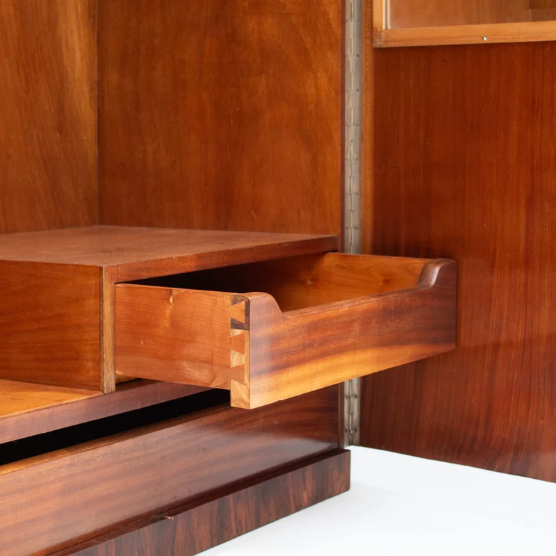 Mid-Century Walnut Wardrobe with Brass Handles