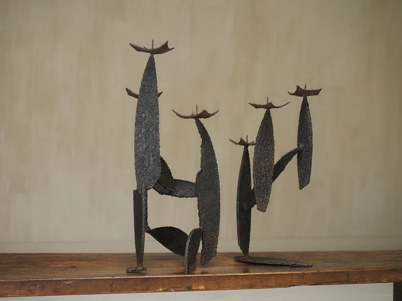 Pair of Sculptural Brutalist Candle Holders