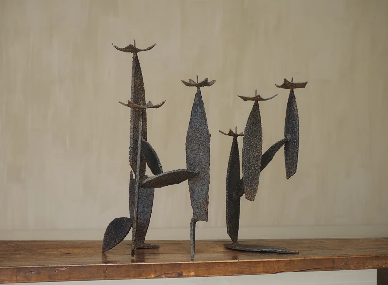 Pair of Sculptural Brutalist Candle Holders