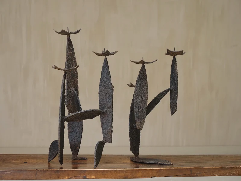 Pair of Sculptural Brutalist Candle Holders