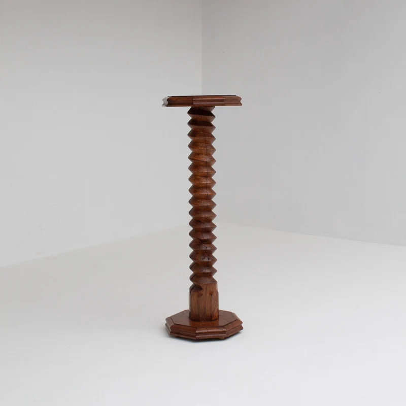 Hand-Carved Wooden Pedestal in Solid Walnut
