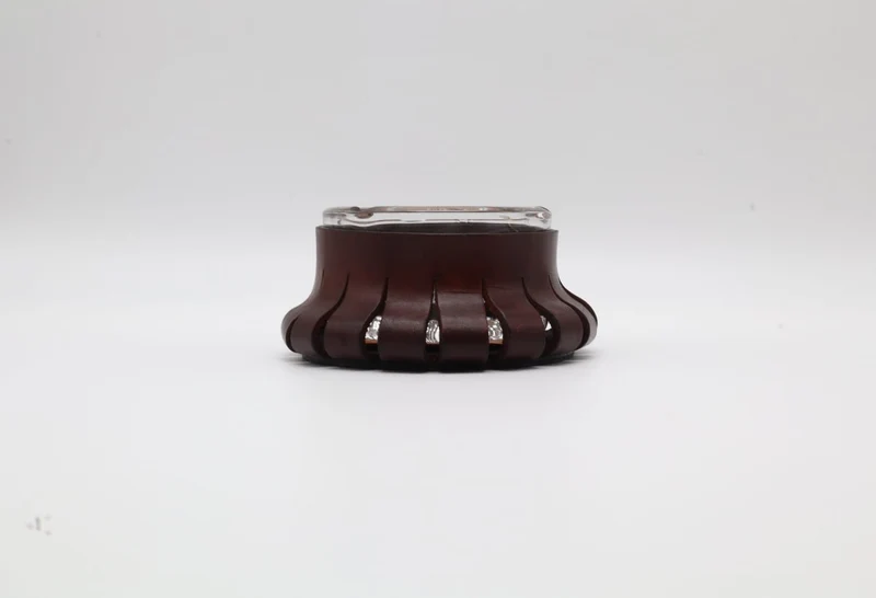 Mid-Century Sinuous Leather & Crystal Glass Ashtray – Italy, 1950s