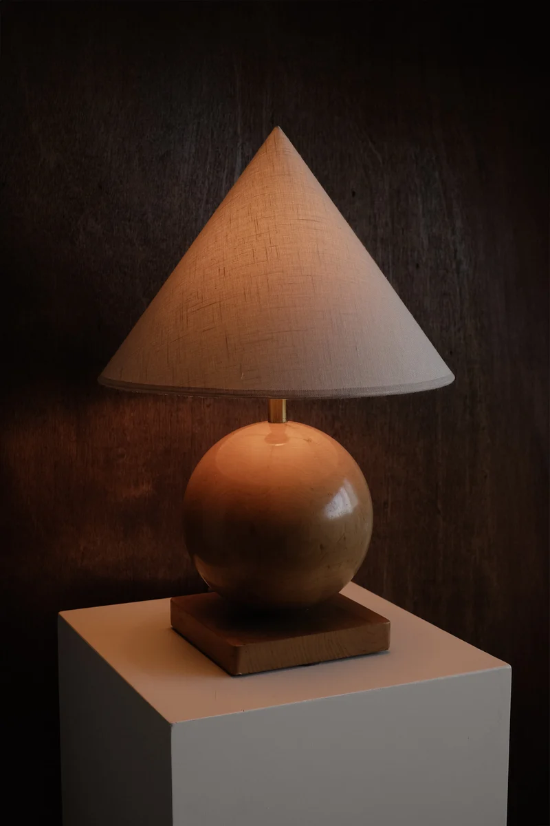 Vintage Wooden Cone Table Lamp