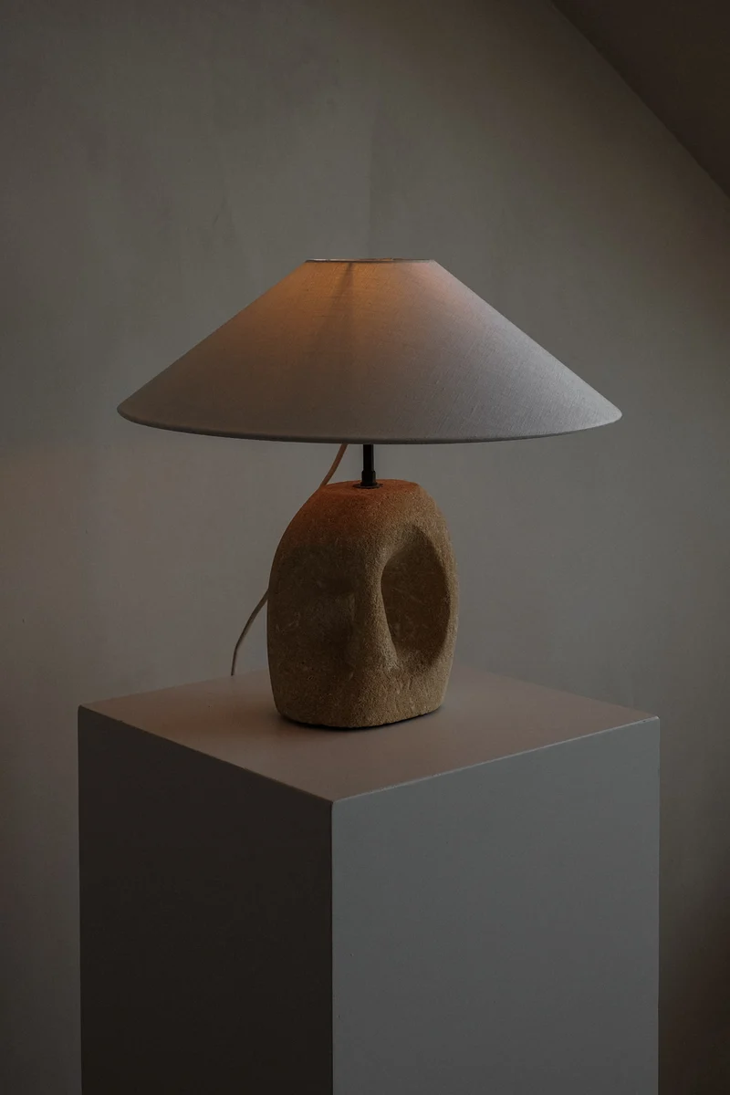 Vintage Table Lamp in Hand-Carved Stone by Pierre-Albert Tormos, 1970s