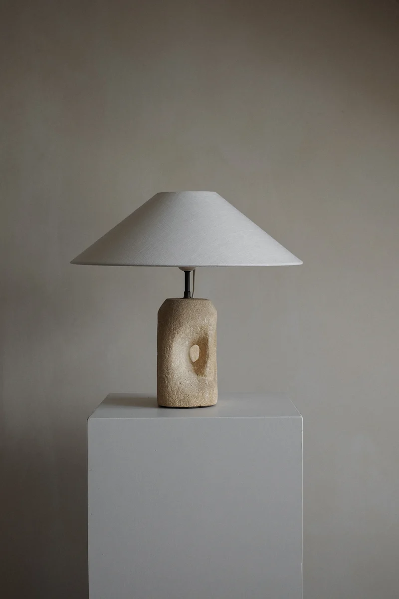 Vintage Table Lamp in Hand-Carved Stone by Pierre-Albert Tormos, 1970s