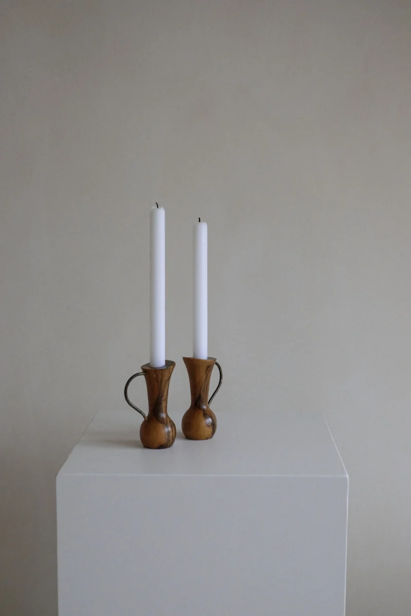 Pair of Wooden Candle Holders