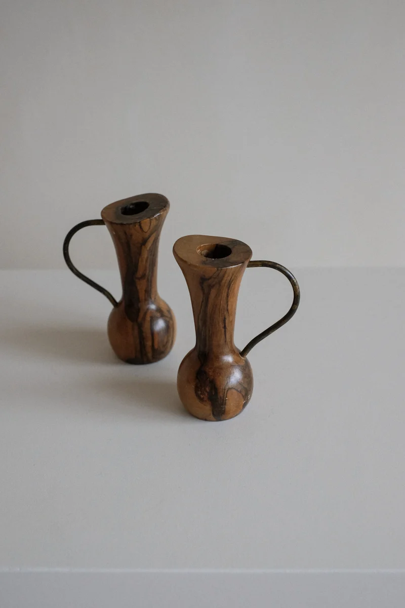 Pair of Wooden Candle Holders