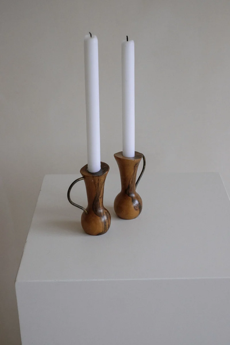 Pair of Wooden Candle Holders