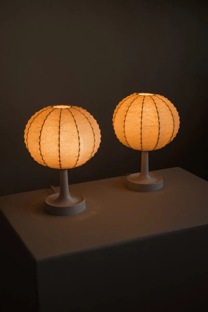 Vintage Pair of Cocoon Resin Table Lamps by Friedel Wauer for Goldkant Leuchten, 1970s
