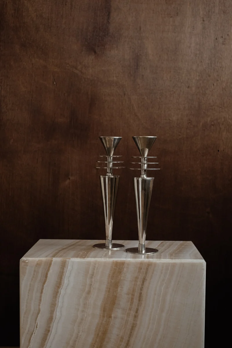 Vintage Art Deco Style Chrome Candlesticks
