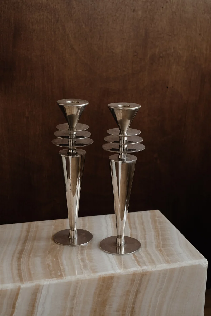 Vintage Art Deco Style Chrome Candlesticks
