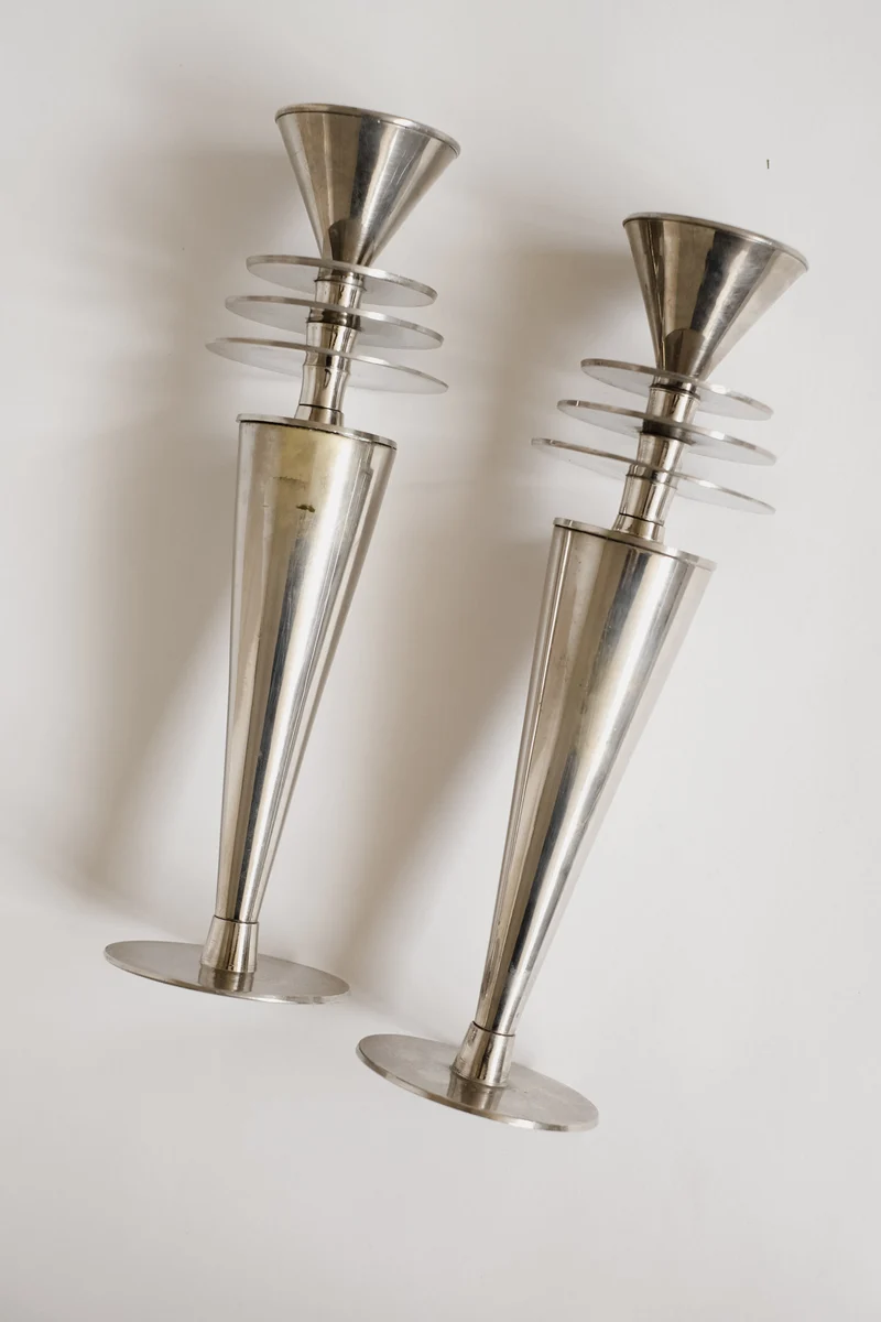 Vintage Art Deco Style Chrome Candlesticks