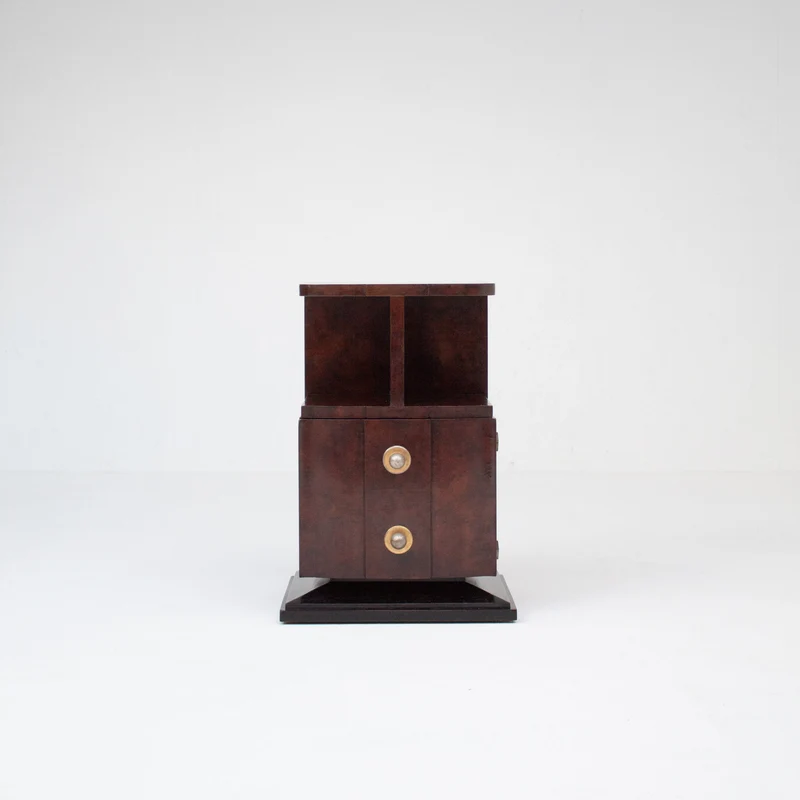 Art Deco Bedside Cabinet in Burr Walnut with Brass Hardware