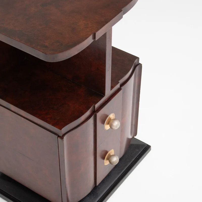 Art Deco Bedside Cabinet in Burr Walnut with Brass Hardware
