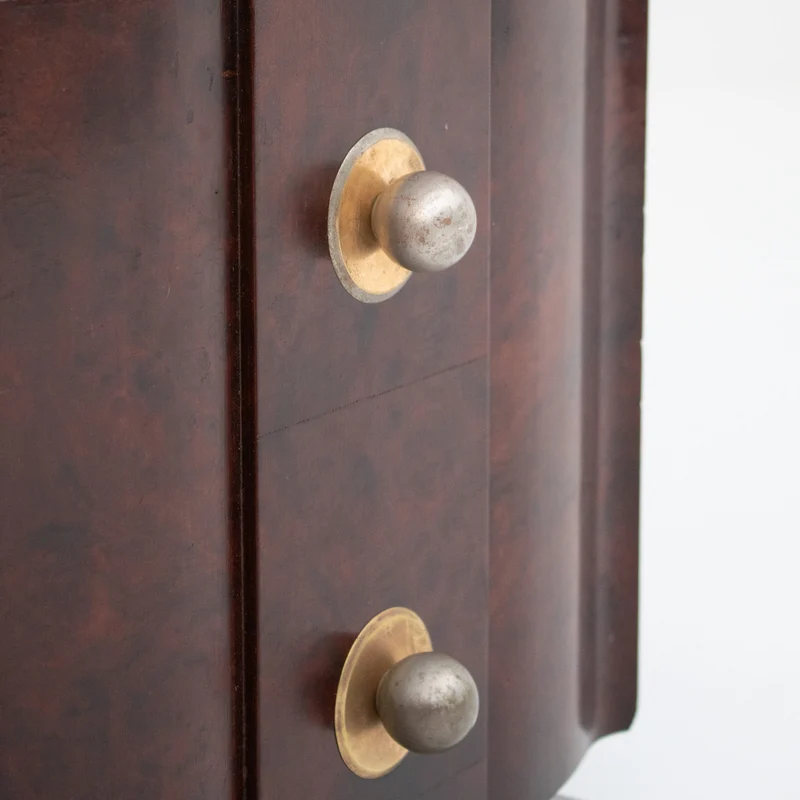 Art Deco Bedside Cabinet in Burr Walnut with Brass Hardware