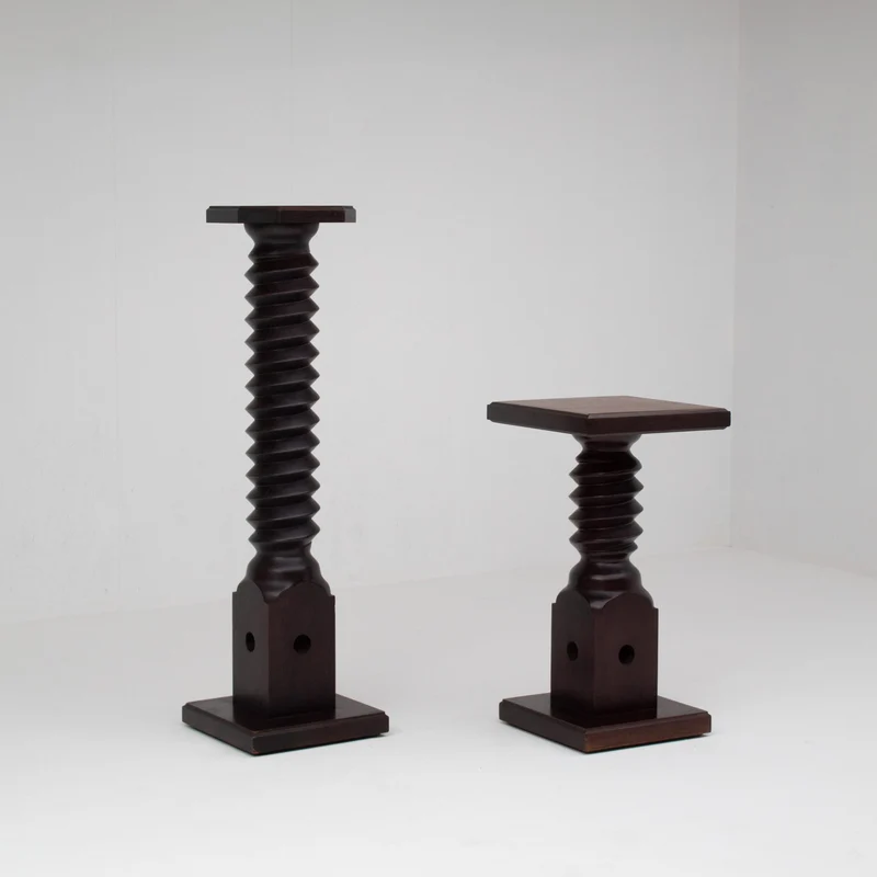 Vintage Wooden Pedestal Set in Stained Oak