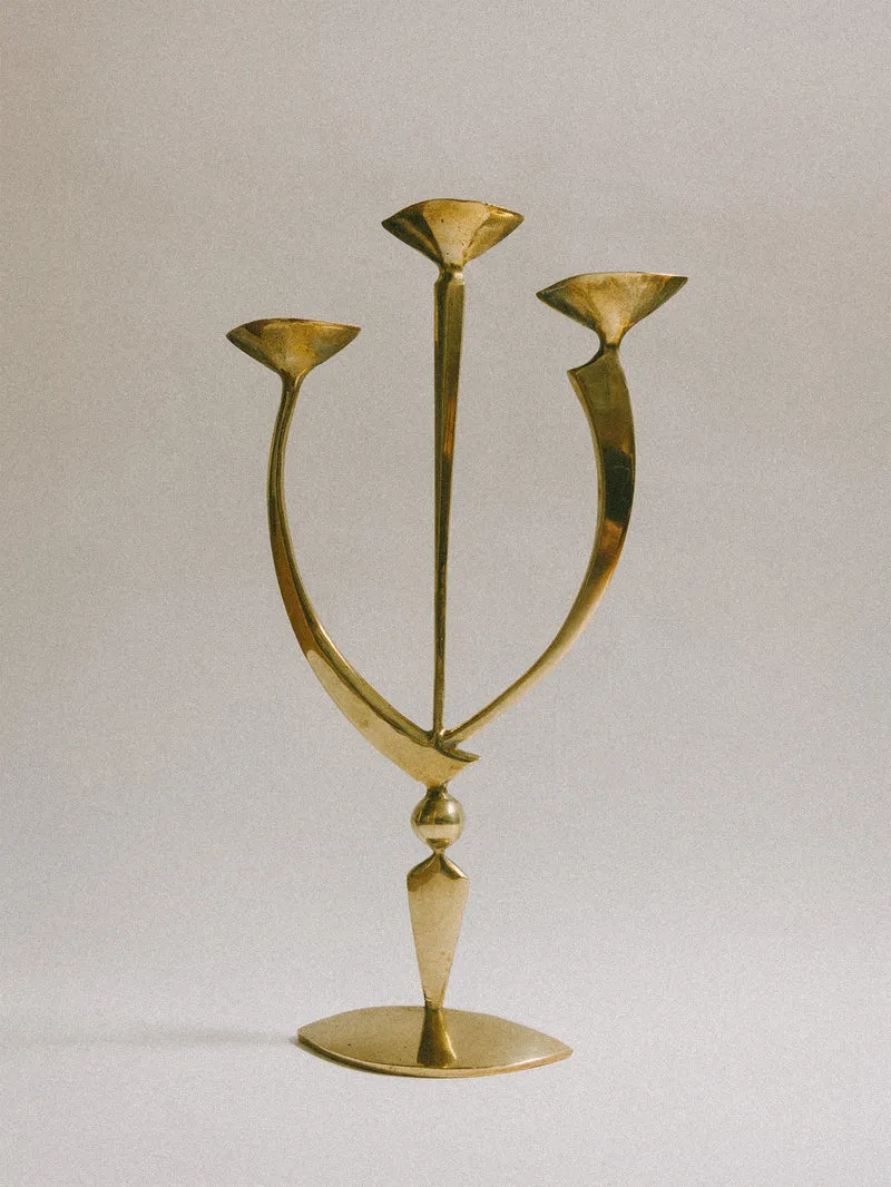 Mid-Century Brass Triple Candleholder, Germany - c. 1950s