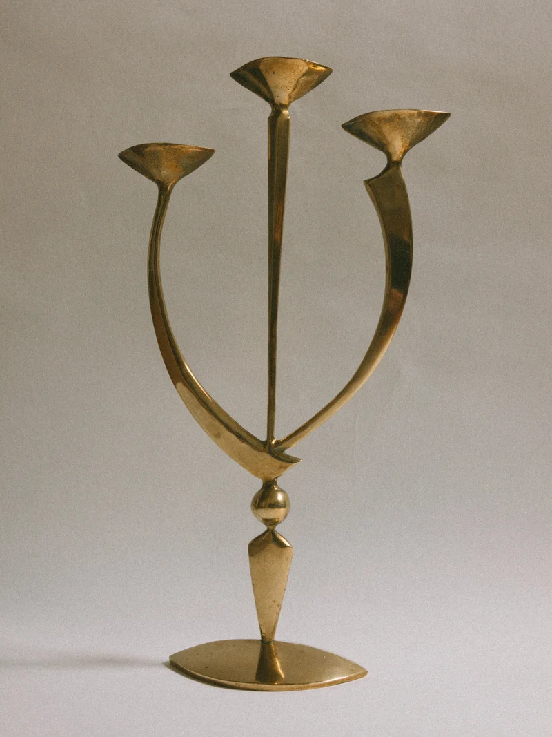 Mid-Century Brass Triple Candleholder, Germany - c. 1950s