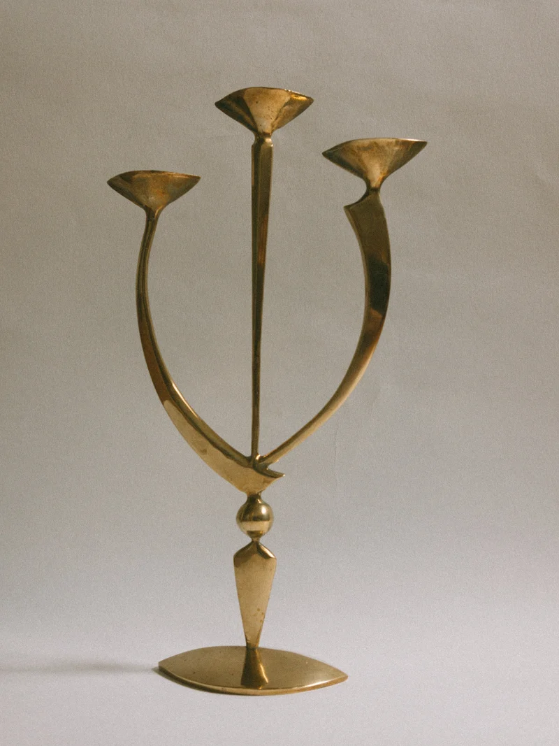 Mid-Century Brass Triple Candleholder, Germany - c. 1950s