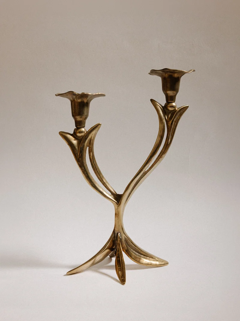 French Organic Flora Brass Candleholder