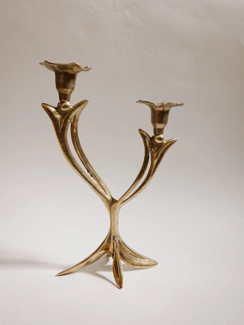 French Organic Flora Brass Candleholder