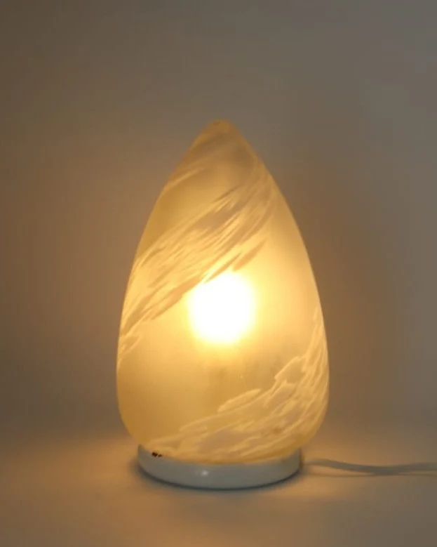 Mid-Century Vintage Murano Swirl Glass Egg Table Lamp – Italy, 1970s