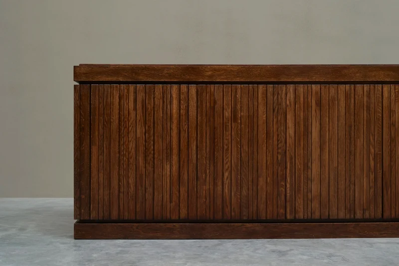 Exceptional and Unique Freestanding Sideboard in Solid Oak, Belgium, 1970s