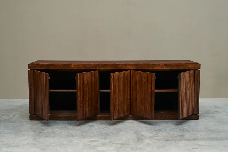 Exceptional and Unique Freestanding Sideboard in Solid Oak, Belgium, 1970s
