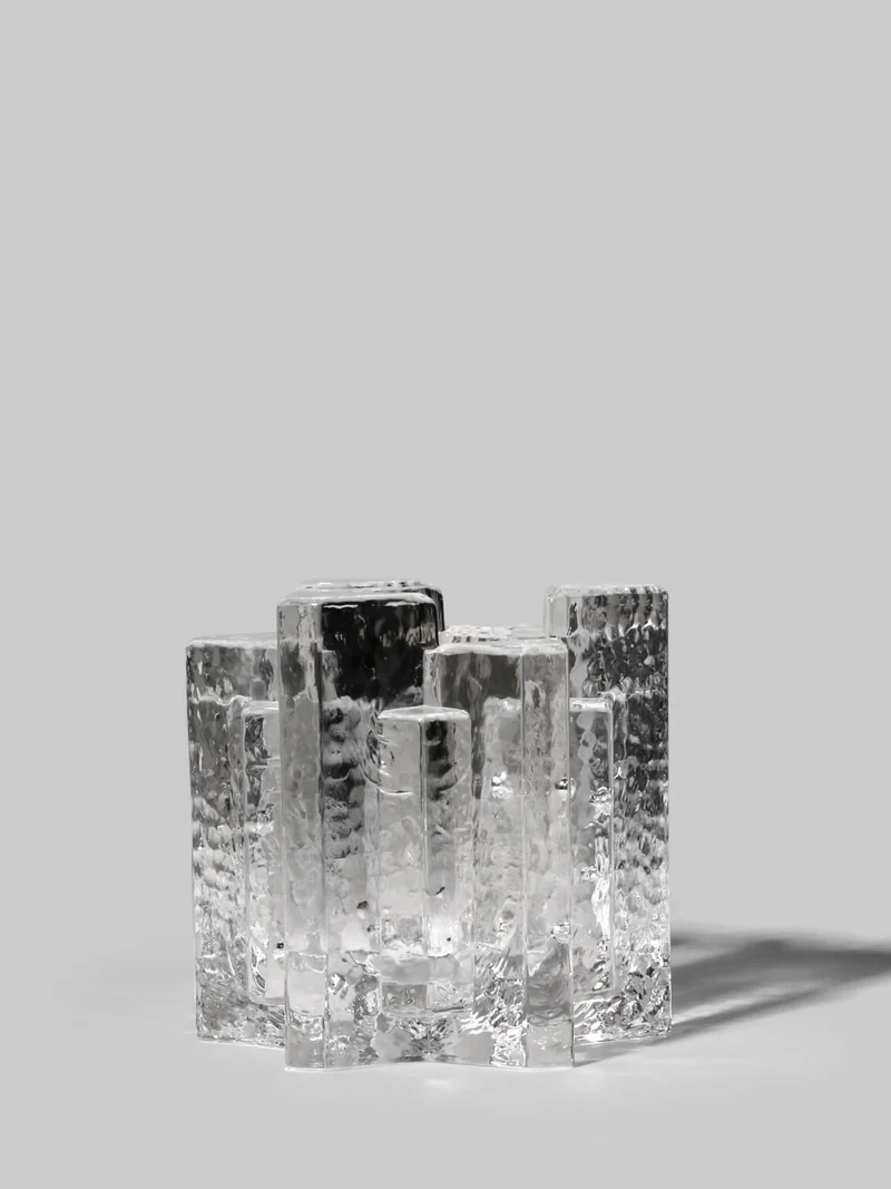 Brutalist Swedish Crystal Glass Candle Holder