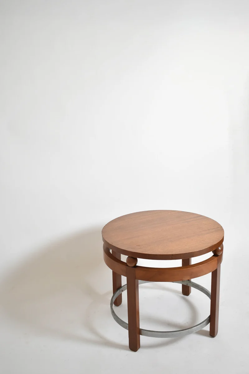 Modernist Round Wooden Pedestal Table, 1930s