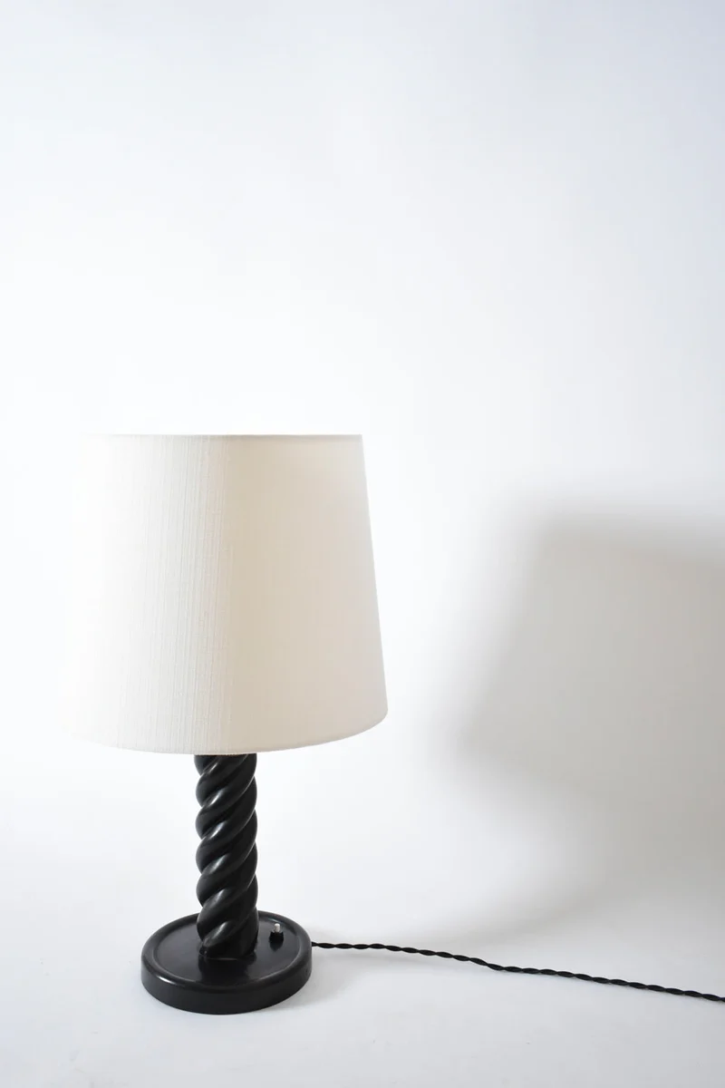 Vintage Turned Ebonised Column Wood Table Lamp, 1960s