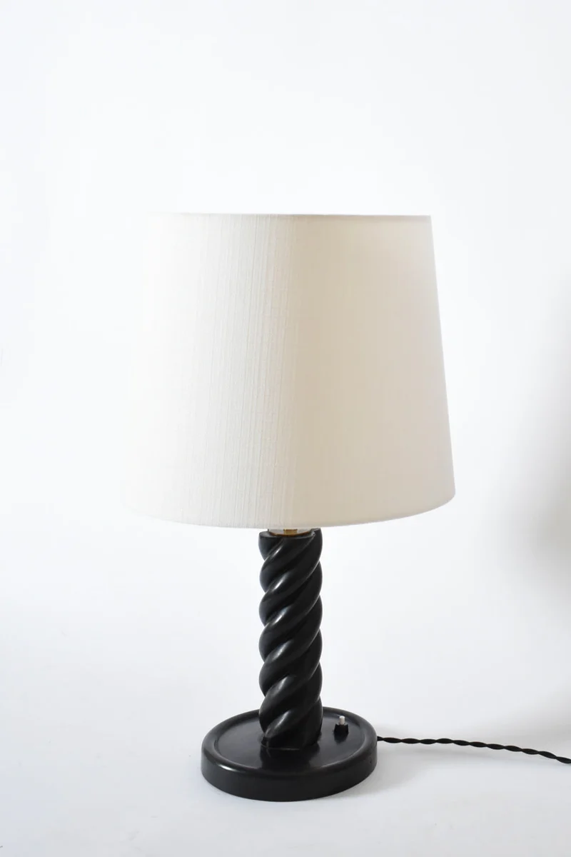 Vintage Turned Ebonised Column Wood Table Lamp, 1960s