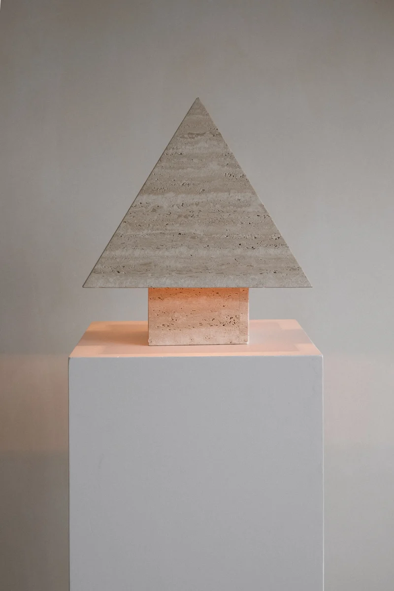 Vintage Travertine Pyramid Table Lamp, 1970s