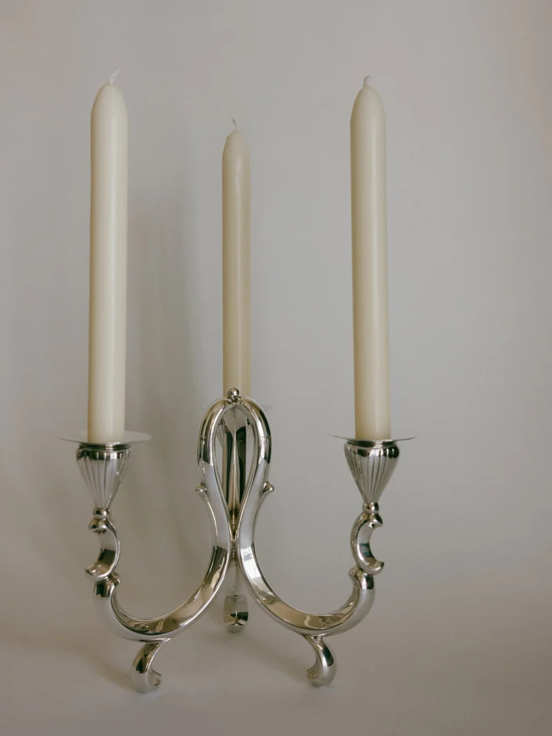 Silver-Plated 3-Light Scroll Candelabra (Lutz & Weiss Style) c. 1970s