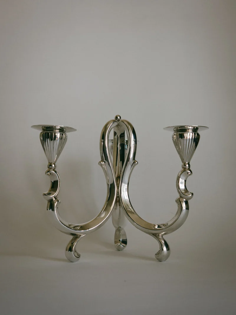 Silver-Plated 3-Light Scroll Candelabra (Lutz & Weiss Style) c. 1970s