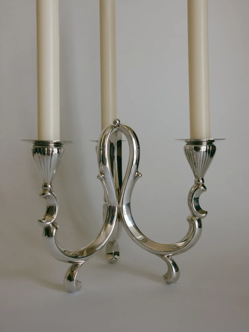 Silver-Plated 3-Light Scroll Candelabra (Lutz & Weiss Style) c. 1970s
