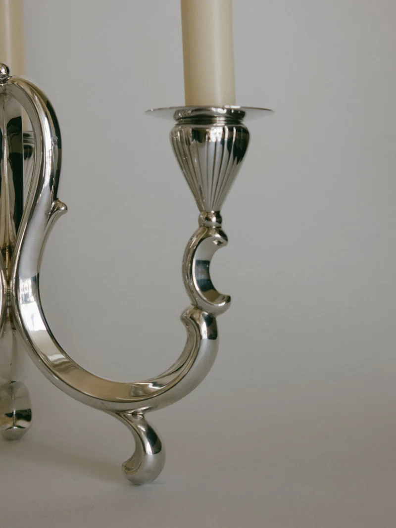 Silver-Plated 3-Light Scroll Candelabra (Lutz & Weiss Style) c. 1970s