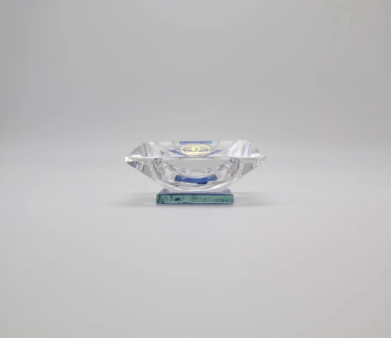 Glass Cube Ashtray - Clear Crystal with Blue Sommerso Core (c. 1970s)