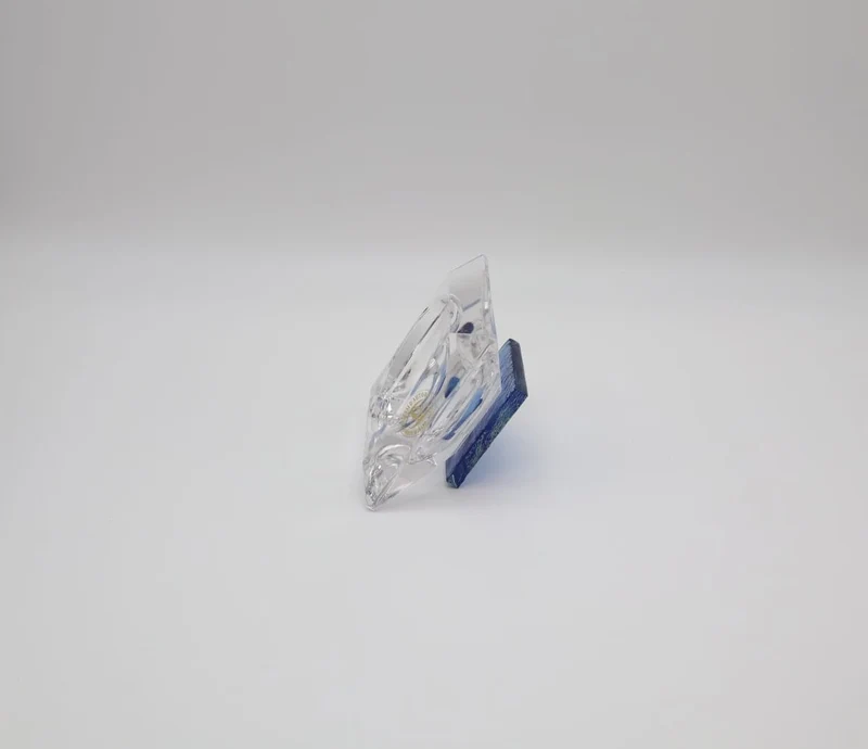 Glass Cube Ashtray - Clear Crystal with Blue Sommerso Core (c. 1970s)