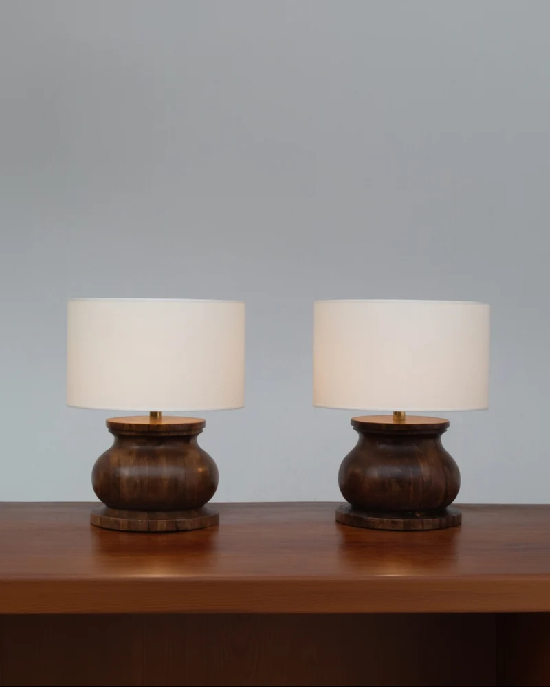 Vintage Sculptural Walnut Table Lamp, 1970s