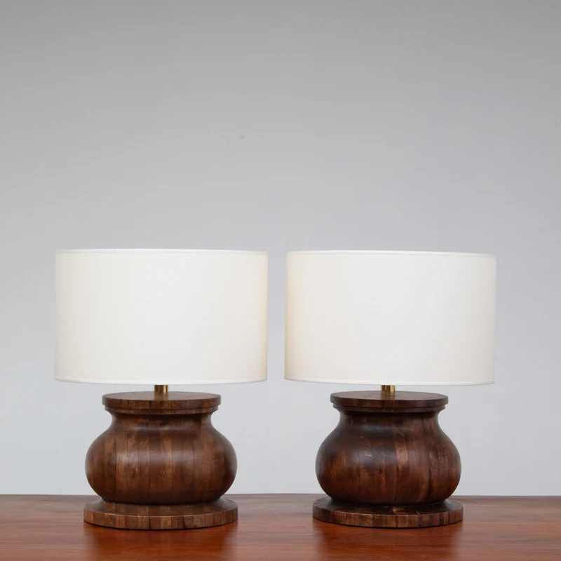 Vintage Sculptural Walnut Table Lamp, 1970s