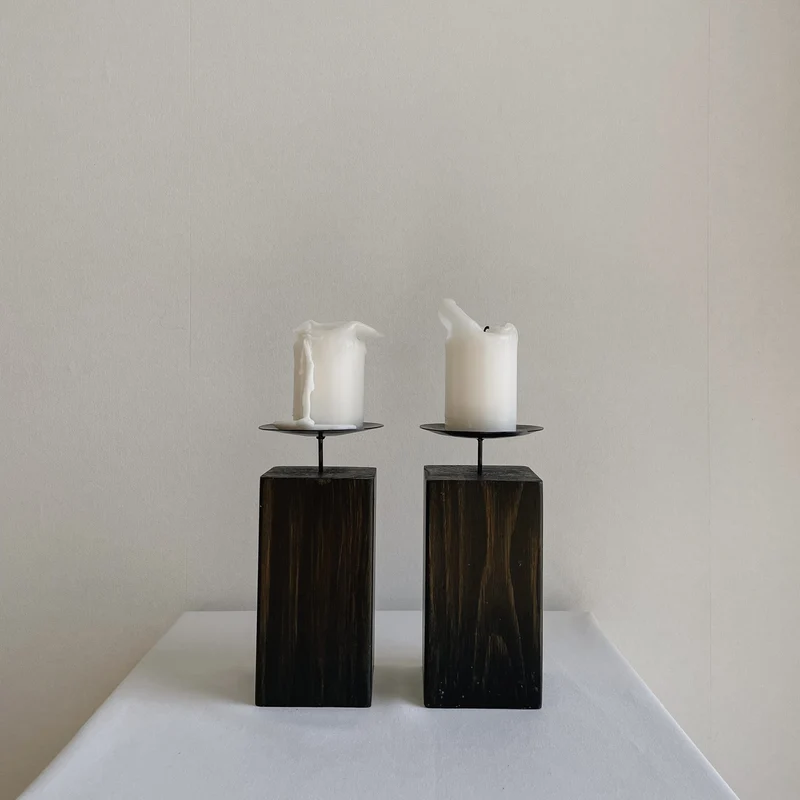 Pair of Wooden Candle Holders