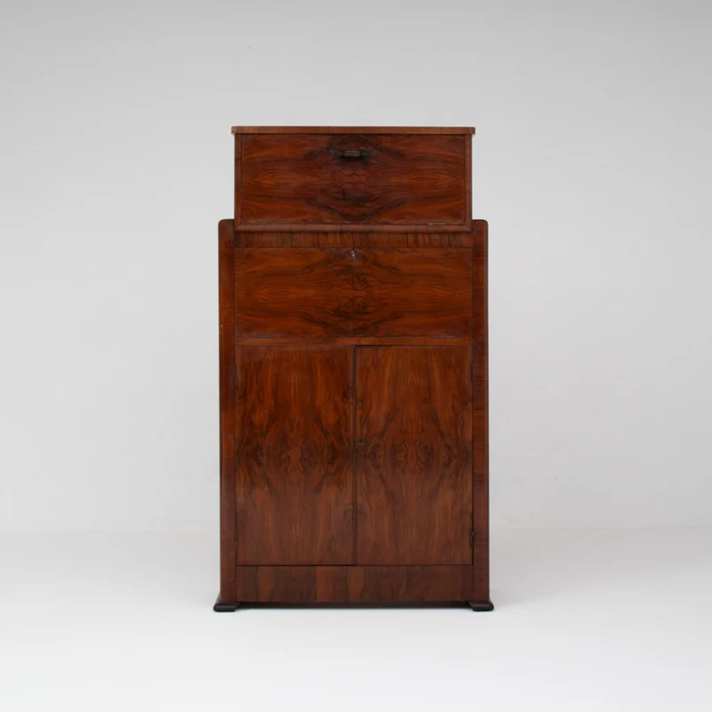 Vintage Biedermeier Secretary Cabinet in Walnut Veneer