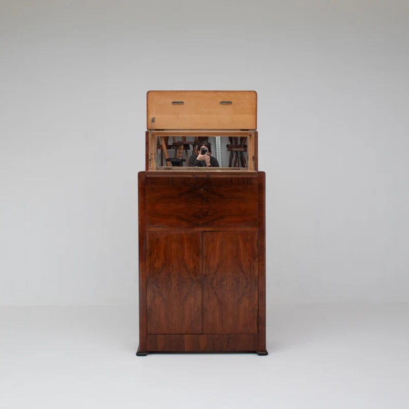 Vintage Biedermeier Secretary Cabinet in Walnut Veneer