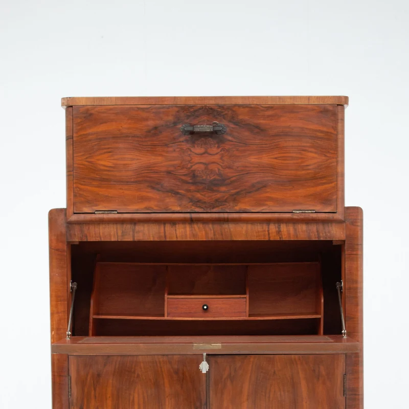 Vintage Biedermeier Secretary Cabinet in Walnut Veneer