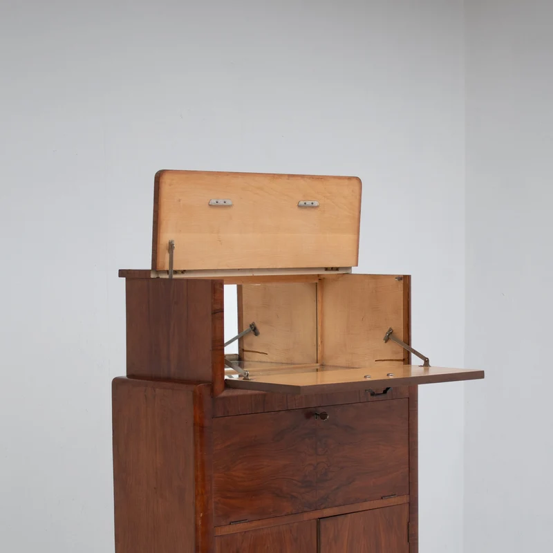 Vintage Biedermeier Secretary Cabinet in Walnut Veneer