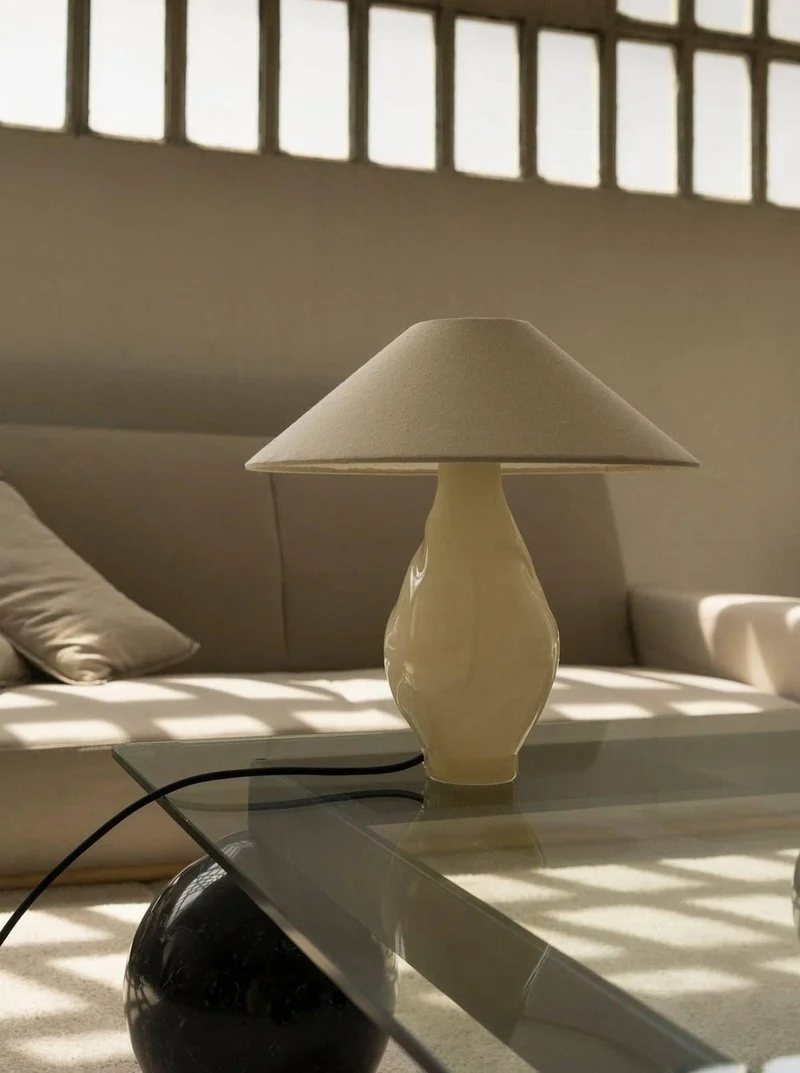 Beige Conical Glass Table Lamp