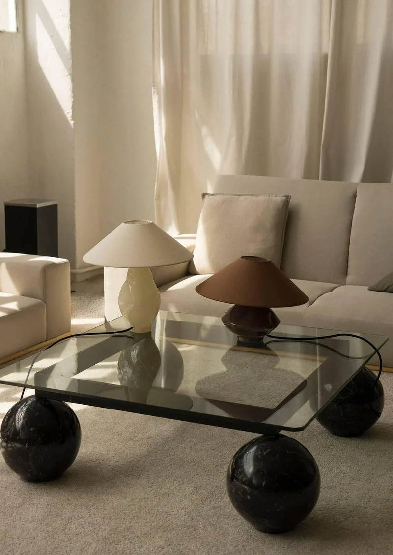 Beige Conical Glass Table Lamp